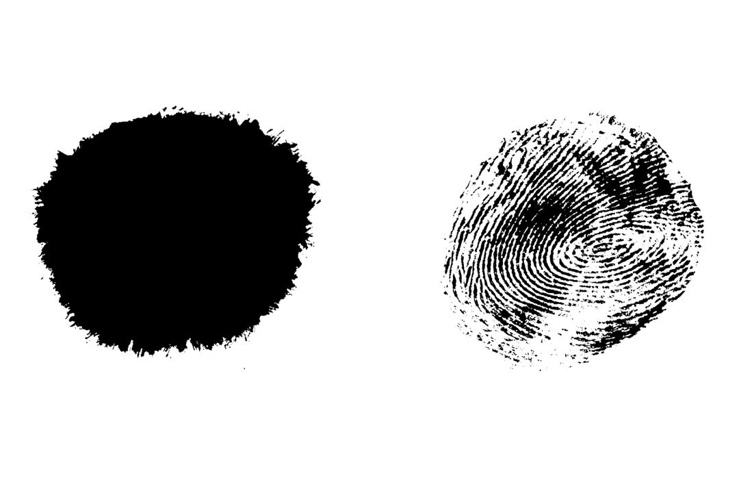 Image of the scanned ink drop and fingerprint