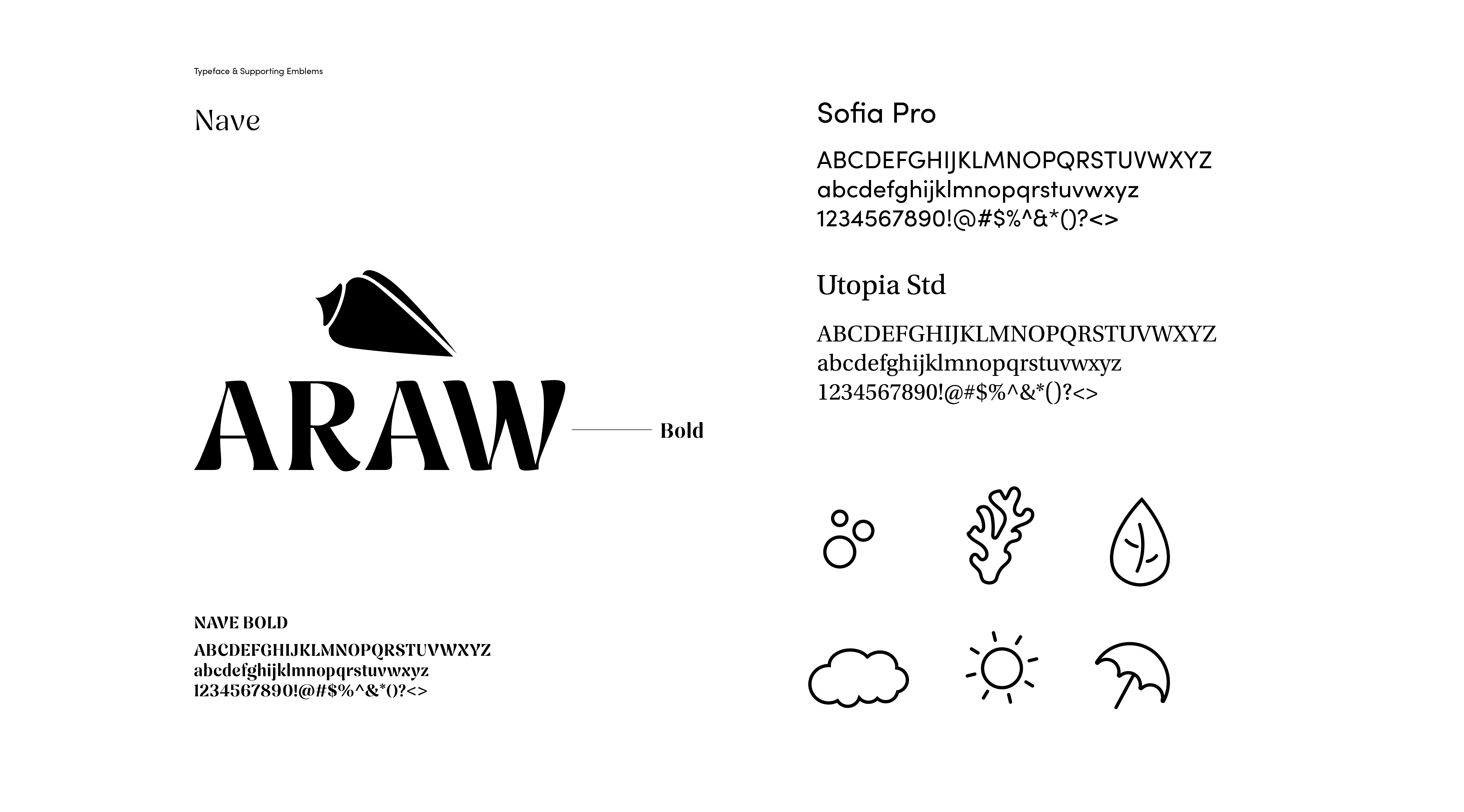 Araw typeface and supporting emblems