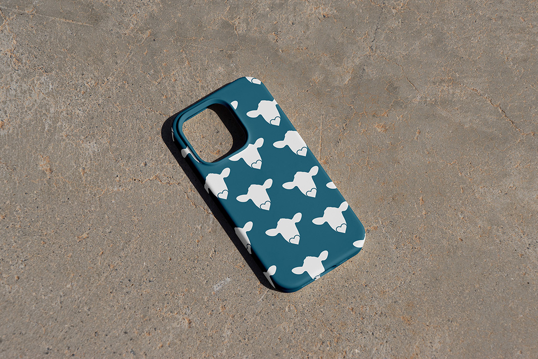Phone case mockup with Krishna Cow Logo